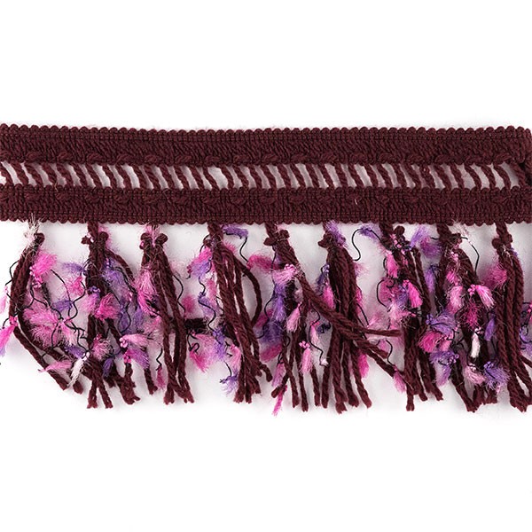 WOOL TRIM WITH TASSEL FRINGE 120MM - MIX BORDEAUX-FUCHSIA