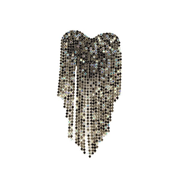 RHINESTONE  HEART IRON-ON  MOTIF - BLACK-CRYSTAL