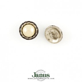 METAL BUTTON WITH RIM AND CENTRAL PEARL - WHITE