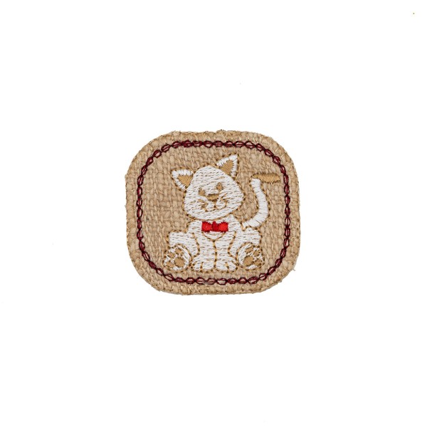 PATCH GATTO RICAMATO TERMOADESIVO - BEIGE