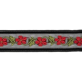 JACQUARD TRIMMING  EMBROIDERED FLOWERS 25MM - BLACK-RED