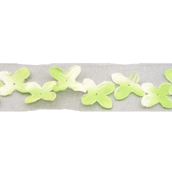 TRIMMING WITH FABRIC FLOWERS SEW-ON RIBBON - GREEN