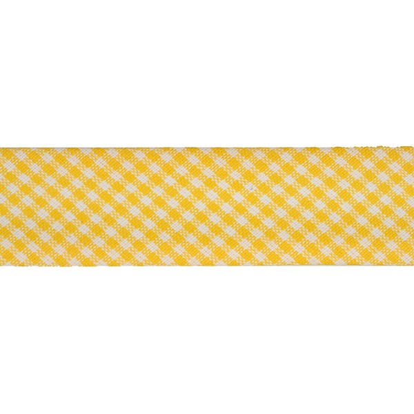 GINGHAM BIAS BINDING RIBBON 25MM - YELLOW