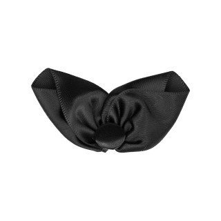 SATIN RIBBON BOW WITH BUTTON - BLACK