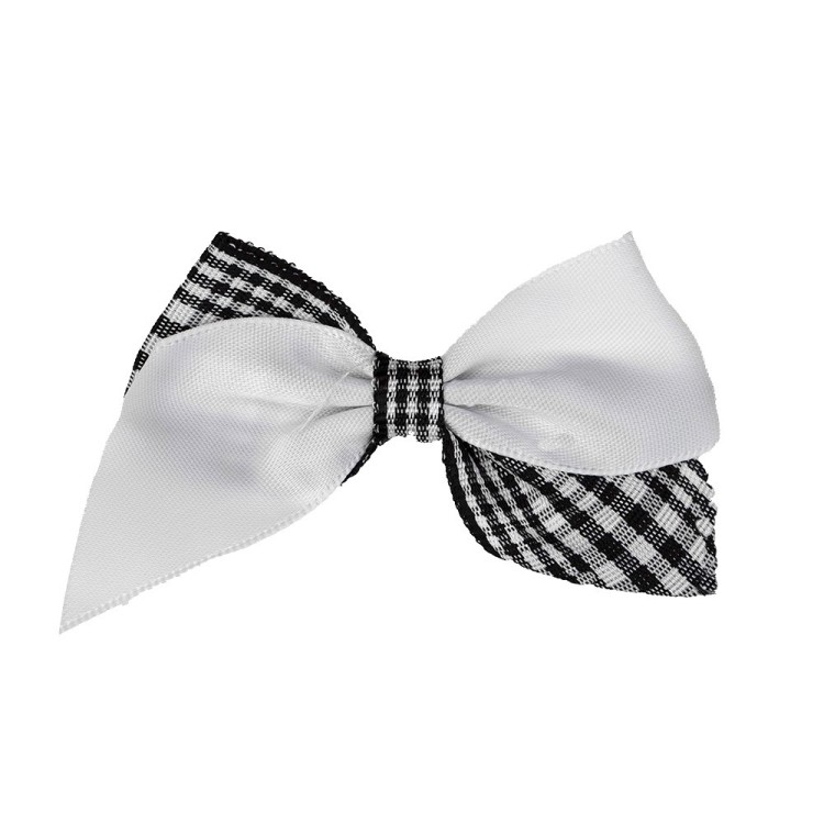 GINGHAM RIBBON BOW - BLACK WHITE