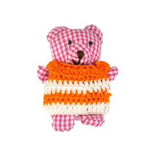 VICHY TEXTILE BEAR WITH DRESS - FUCHSIA ORANGE