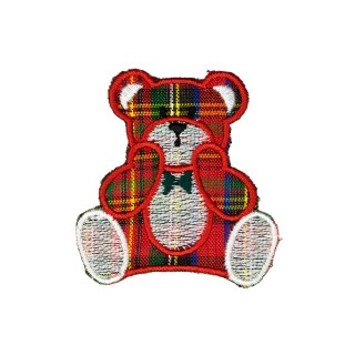 IRON ON EMBROIDERED TARTAN BEAR  MOTIF - RED