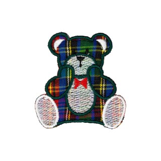 IRON ON EMBROIDERED TARTAN BEAR  MOTIF - GREEN