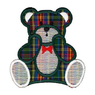 IRON ON EMBROIDERED TARTAN BEAR  MOTIF - GREEN