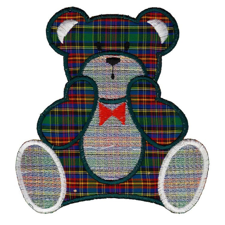 LARGE IRON ON EMBROIDERED TARTAN BEAR  MOTIF - GREEN