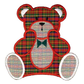 LARGE IRON ON EMBROIDERED TARTAN BEAR  MOTIF - RED