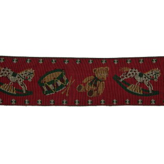 CHRISTMAS TEDDY BEAR JACQUARD TRIMMING 55MM - RED