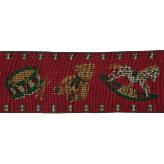 CHRISTMAS TEDDY BEAR JACQUARD TRIMMING 75MM - RED