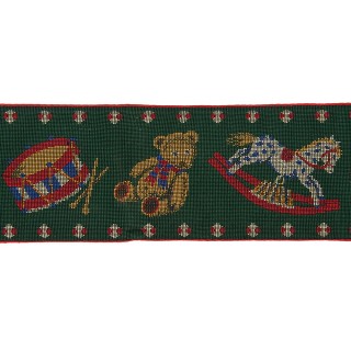 CHRISTMAS TEDDY BEAR JACQUARD TRIMMING 55MM - GREEN