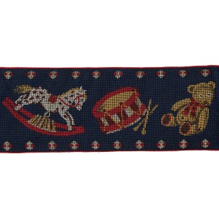 CHRISTMAS TEDDY BEAR JACQUARD TRIMMING 75MM - BLUE