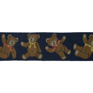 CHRISTMAS TEDDY BEAR JACQUARD TRIMMING 55MM - BLUE