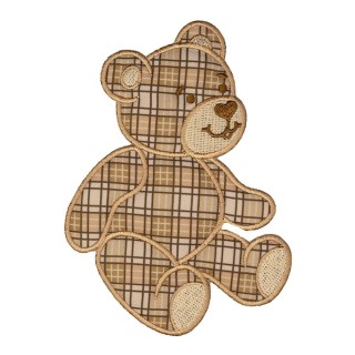 IRON ON EMBROIDERED TARTAN BEAR  MOTIF - BEIGE