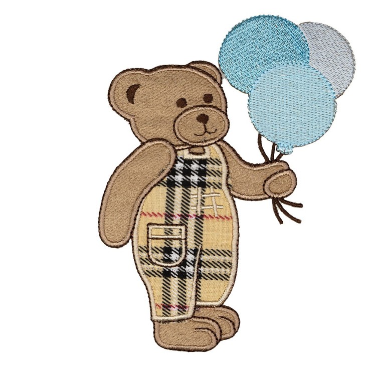 IRON ON EMBROIDERED TARTAN BEAR  MOTIF - BEIGE