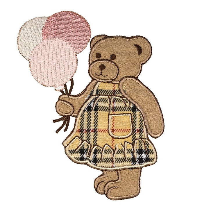 IRON ON EMBROIDERED TARTAN BEAR  MOTIF - BEIGE