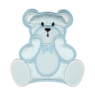 IRON ON EMBROIDERED BEAR  MOTIF - SKY BLUE