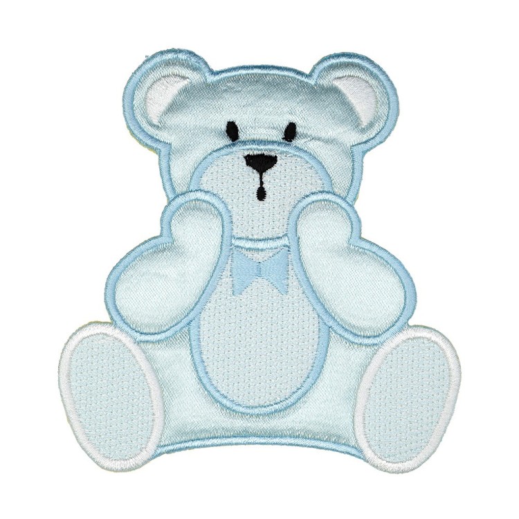 IRON ON EMBROIDERED BEAR  MOTIF - SKY BLUE