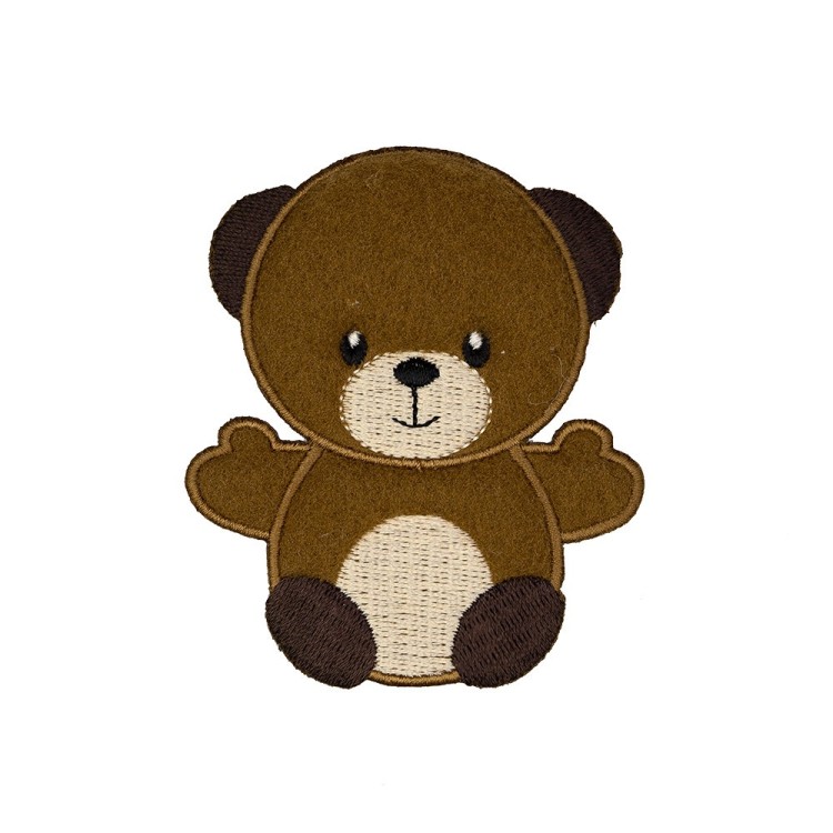 IRON ON EMBROIDERED BEAR  MOTIF - BROWN