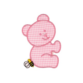 IRON ON EMBROIDERED GINGHAM BEAR  MOTIF - PINK