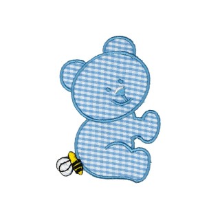 IRON ON EMBROIDERED GINGHAM BEAR  MOTIF - SKY BLUE