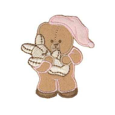 IRON-ON EMBROIDERED BEAR  MOTIF - PINK