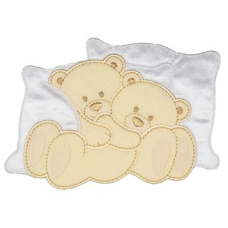 IRON-ON EMBROIDERED BEARS WITH PILLOW MOTIF - BEIGE