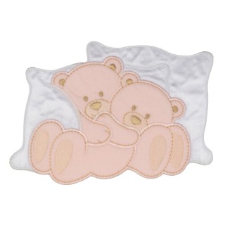 IRON-ON EMBROIDERED BEARS WITH PILLOW MOTIF - PINK