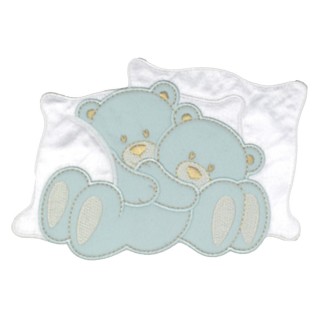 IRON-ON EMBROIDERED BEARS WITH PILLOW MOTIF - SKY BLUE