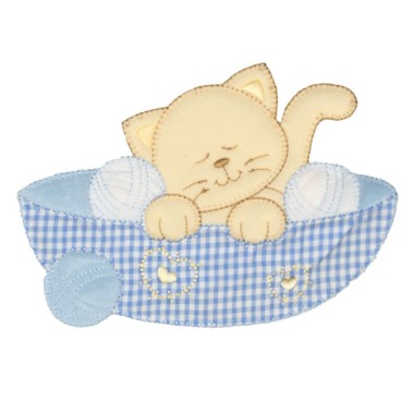 EMBROIDERED CAT WITH BALLS MOTIF - BEIGE